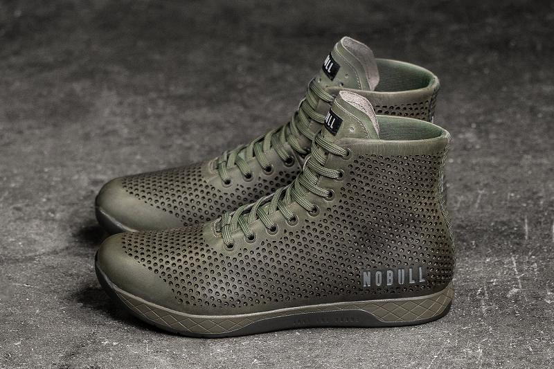 Nobull High-Top Moss Leather Women's Trainers Olive | USA L1929I